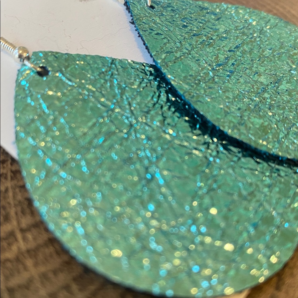 NWT Boutique Fabric Teal Foil Tear Shape Fashion Earrings